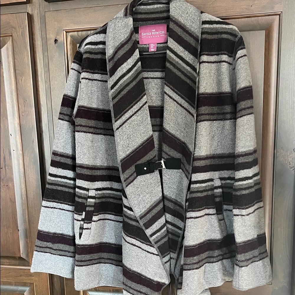 Striped Gray Purple and Black Women's Cardigan
